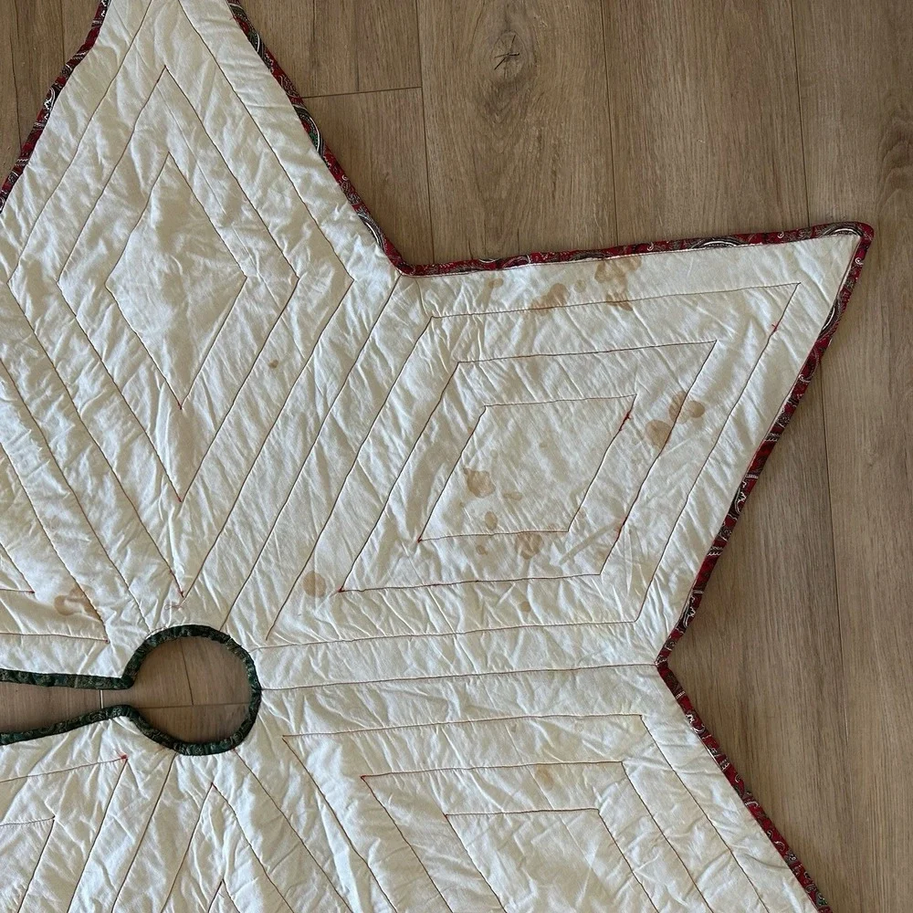 VTG Handmade Quilted Christmas Tree Skirt Star Patchwork Farmhouse Country 55